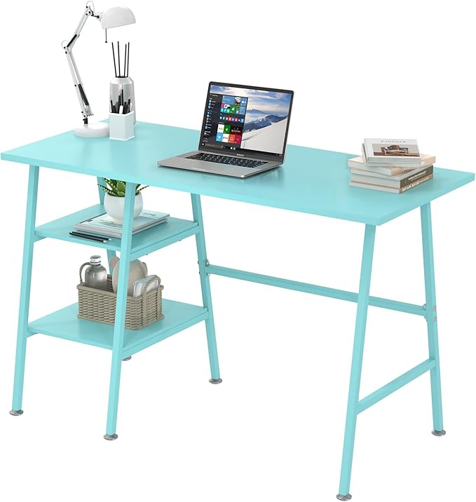 VECELO 43 Inch Computer Home Office Desk Modern Simple Writing Desk with Storage for Bedroom Simple Table Modern Student Study DeskWater Proof Walnut+Black Leg