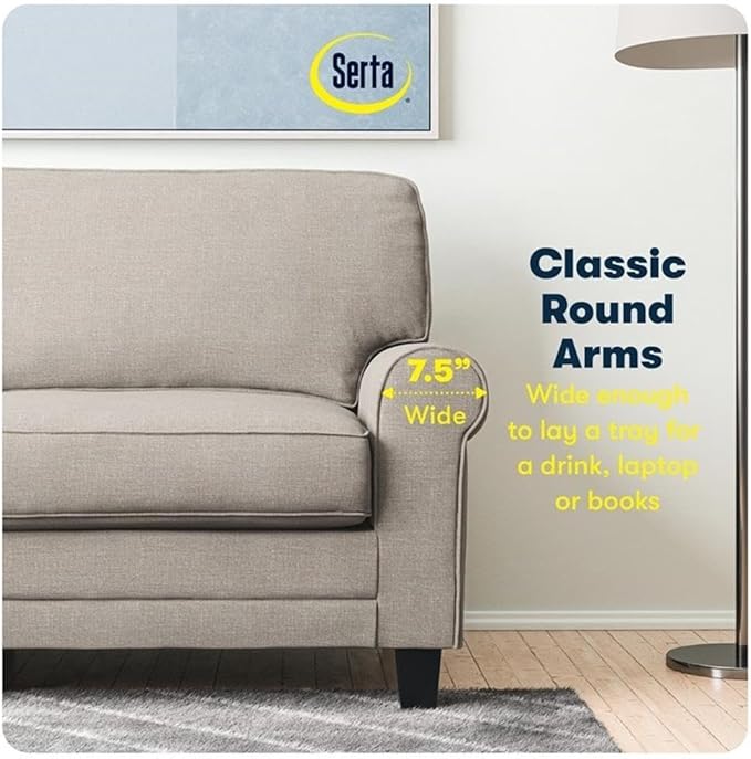 BOWERY HILL 61 Rolled Arm Loveseat Sofa Light Gray Upholstered Anti-Pilling Polyester Fabric Removable Covers Compact Modern Design Solid Wood Frame Living Room Two-Seater Couch