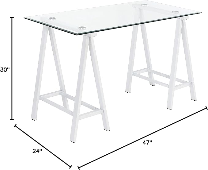OSP Home Furnishings Middleton 47 Inch Desk with Clear Beveled Glass Top White Base