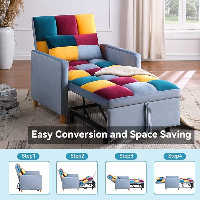 Sleeper Chair BedConvertible Single Sofa with PillowPull Out Sleeper Bed with Adjustable BackrestMulti-Functiona Lounge Chair for Living Room(Mix Color)
