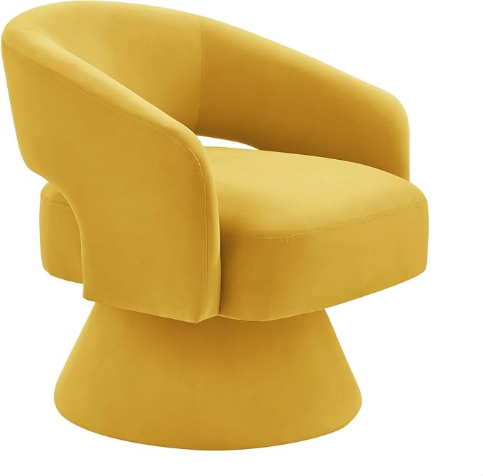 GDFStudio Swivel Barrel Chair Accent Arm Chair for Living Room Upholstered Velvet Round Reading Armchair Modern 360 Degree Comfy Swivel Chair with Open Backrest for Bedroom Office Yellow