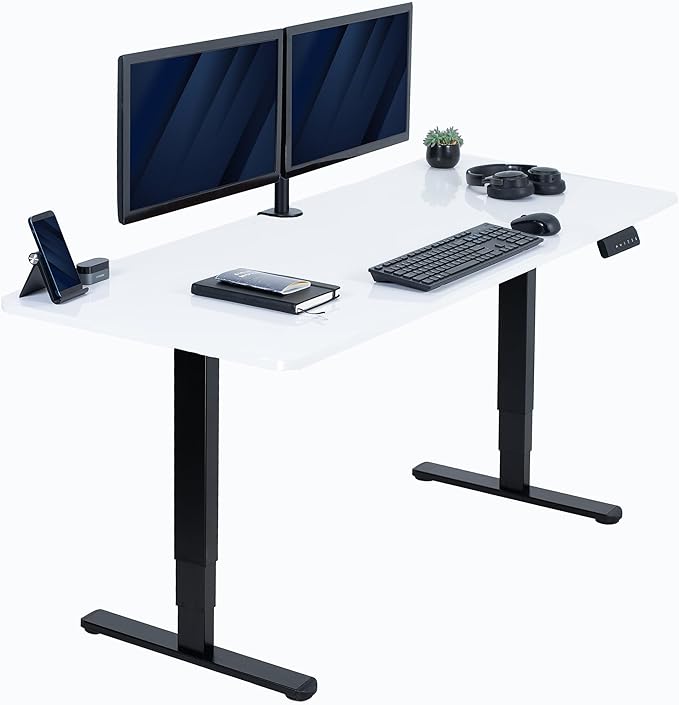 VIVO Electric 60 x 24 in Dual Motor Sit Stand Desk Memory Height Adjustment 2B Series White Dry Erase Top Black Frame DESK-KIT-2B6WE