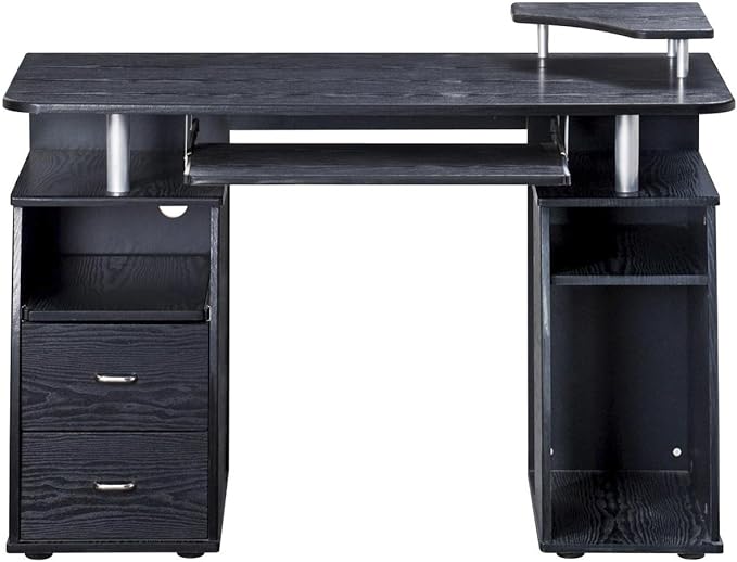 Techni Mobili 47 Computer Desk with Drawers and Storage Office Desk with Printer Shelf Pull Out Shelf and Keyboard Tray Computer Workstation Espresso Brown