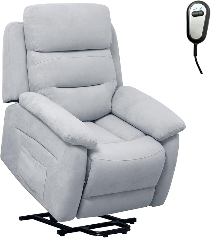Giantex Power Lift Recliner Chairs for Elderly Fabric Electric Recliner Chair w/Side Pocket &amp Remote Control Living Room Reclining Chair for Seniors Home Theater Bedroom (Grey)