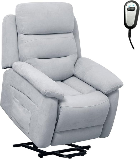 Giantex Power Lift Recliner Chairs for Elderly Fabric Electric Recliner Chair w/Side Pocket &amp Remote Control Living Room Reclining Chair for Seniors Home Theater Bedroom (Grey)