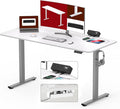 SANODESK Electric Standing Desk with Desk Clamp Power Strip 60x 24 Whole-Piece Desktop Height Adjustable Stand Up Desk with Cable Management Sit Stand Home Office Desk Silver Frame/White Top