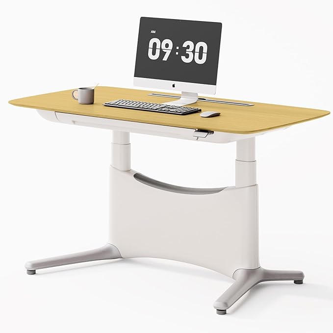 COLAMY LumiDesk All-in-1 Electric Standing Desk Height Adjustable Desk (Veneer Desktop Oak + White)
