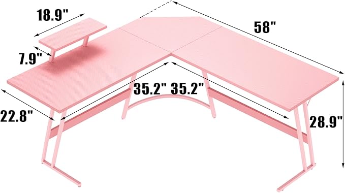 Homall Pink L Shaped Gaming Desk Computer Corner PC Desk Table with Large Monitor Stand for Home Office Studying Writing Workstation Gift for Girls and Women (Pink 57 Inch)