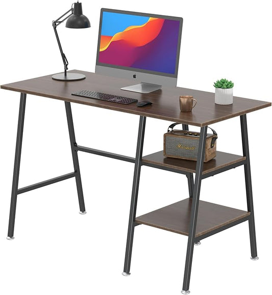 VECELO 43 Inch Computer Desk Writing Study Work Office Table Modern Desk with Shelves Wooden Desk for Home BedroomBrown Desk