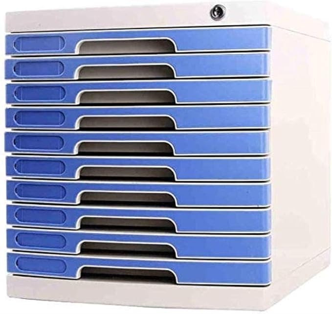 Desk File Cabinet File Privacy Plastic Storage Drawers Desk Unit Organizer Plastics Ten-Layer Lock Upper Useful Drawer Plastic Bookcase(Color:White)