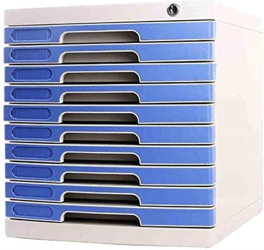 Desk File Cabinet File Privacy Plastic Storage Drawers Desk Unit Organizer Plastics Ten-Layer Lock Upper Useful Drawer Plastic Bookcase(Color:White)