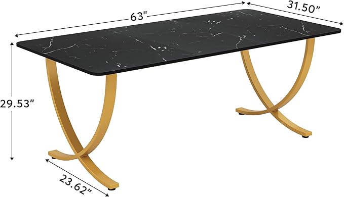 Tribesigns Executive Desk 63” W x 31.5” D Large Office Desk Modern Computer Desk Conference Table Meeting Room Table Business Furniture for Home Office Black and Gold