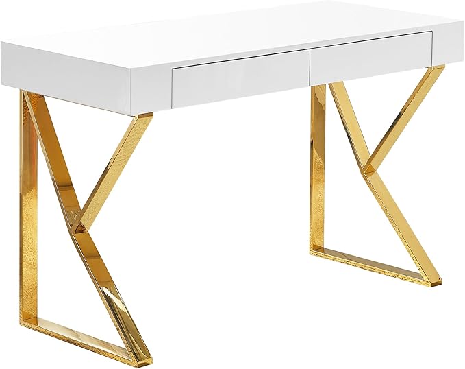 Best Master Furniture Benson High Gloss Modern Lacquer Home Office Desk Gold