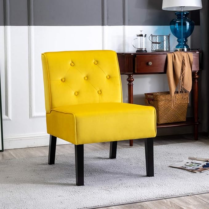 Reeso 2-Piece Living Room Armless Button Tufted Pattern Accent Chair Yellow