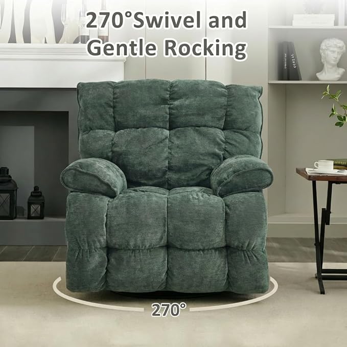 Oversized Recliner Chair Overstuffed Swivel Rocker with Extra Wide Seat &amp Breathable Fabric for Living Room (Power Green)