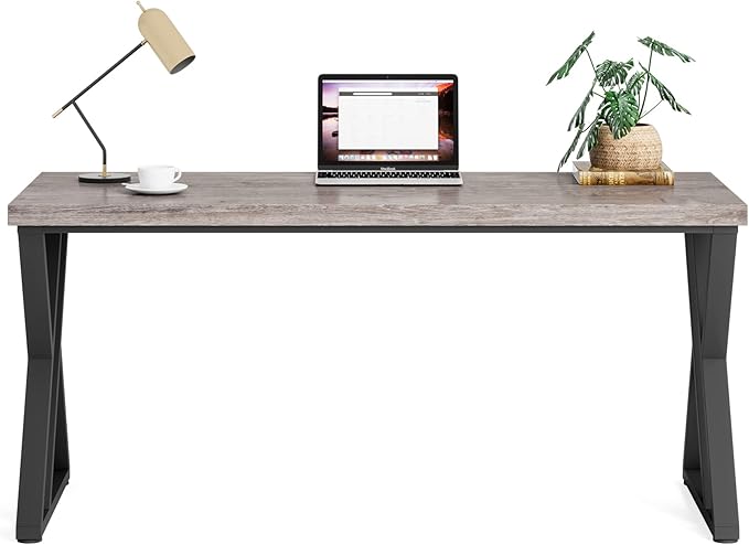LITTLE TREE 55 Inch Large Simple Industrial Computer Desk Study Writing Table Home Office WorkstationGrey