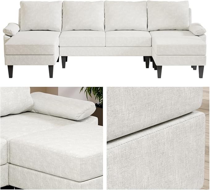 Sectional Couches for Living Room Convertible 4 Seat Modular Sectional Sofa Set for Living Room L Shaped Couch or U Shaped Couch with Ottoman for Apartment White