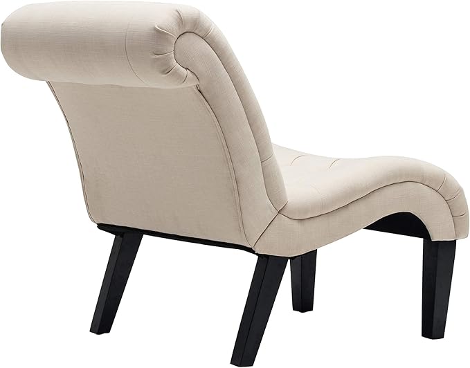 Awonde Modern Accent Chair Armless Bedroom Living Room Chairs Upholstered Leisure Lounge Chair Side Chairs for Office Club Guest Ivory Linen