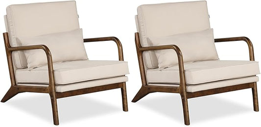 Giantex Mid Century Modern Accent Chair Set of 2 Upholstered Armchair with Pillow Rubber Wood Armrests &amp Legs Removable Back &amp Seat Cushions Comfy Reading Chair for Living Room Bedroom B