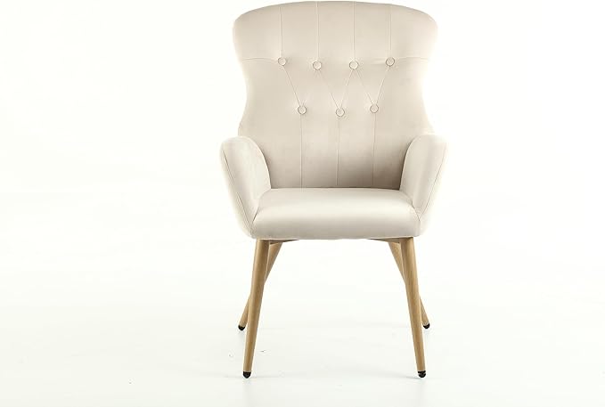 Hengming Accent Chair Modern Tufted Button Wingback Vanity Chair with Arms Upholstered Tall Back Desk Chair with Metal Legs for Living Room Bedroom Waiting Room(Blue)