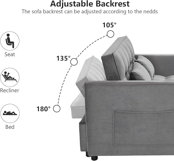 Loveseat Sleeper Sofa 3 in 1 Convertible Sofa Bed Adjustable Backrest Comfy Pull Out Couch Modern Upholstered Sofa for Living Room Bedroom Apartment Small Space (a-Grey)