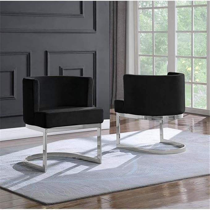 MAKLAINE Velvet Black Accent Chair 24 L x 23 W x 29 H Silver Chrome Base Upholstered Single Chair Minimal Assembly Stylish Modern Accent Piece for Living Room or Bedroom