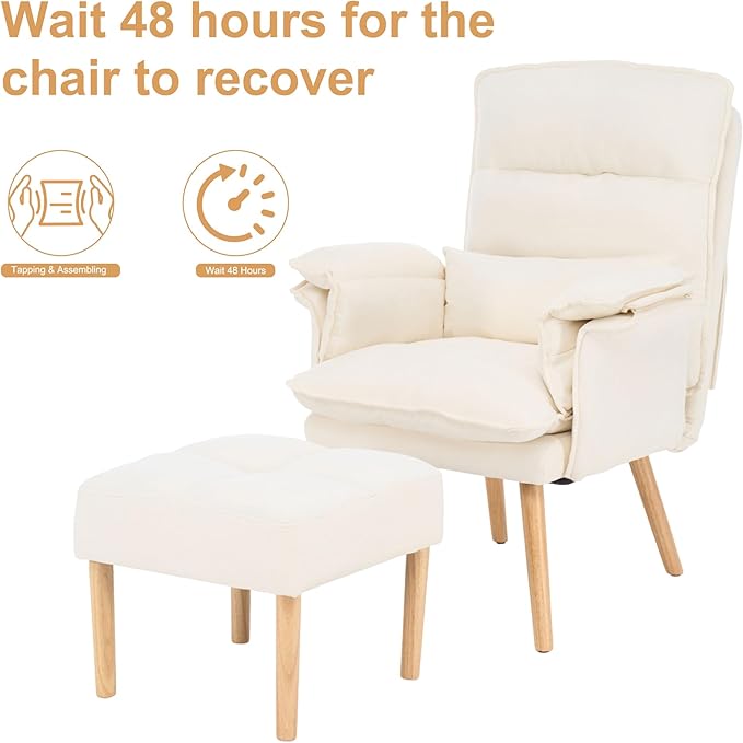 Accent Chair with Ottoman Comfy Living Room Chair with Adjustable Backrest Upholstered Lounge Chair with Removable Cushion for Living Room BedroomBeige
