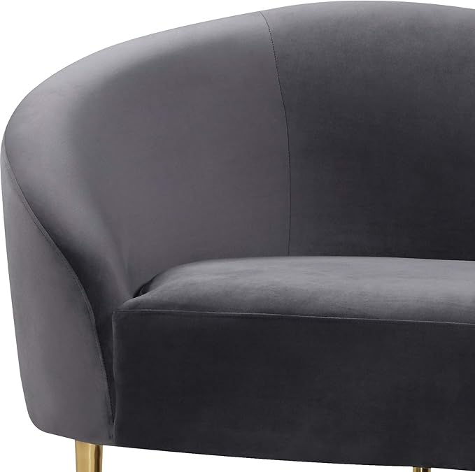 Meridian Furniture Ritz Collection Modern | Contemporary Velvet Upholstered Loveseat with Sturdy Metal Legs in Rich Gold Finish Grey 67 W x 31.75 D x 30.5 H