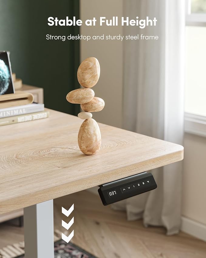 CubiCubi 40 x 24 Small One-Piece Standing Desk Adjustable Height Electric Computer Sit Stand up Home Office Workstation with 4 Memory Presets Headphone Hook Maple
