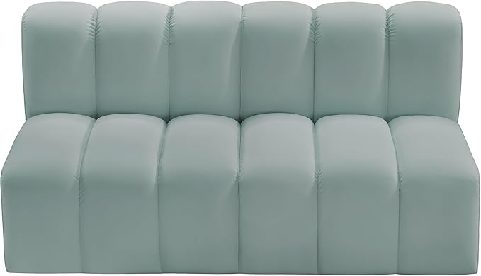 Meridian Furniture 101Mint-S2A Arc Collection Modern | Contemporary Modular Sofa with Soft Mint Green Vegan Leather Deep Channel Tufting Modular 60 W x 31 D x 30 H Mint