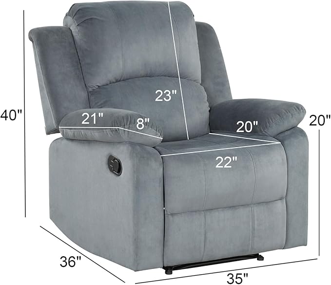 EBELLO Classic Manual Recliner Chair with Soft Padded Headrest and Armrest Overstuffed Recliner Single Sofa Chair for Living Room Bedroom Grey