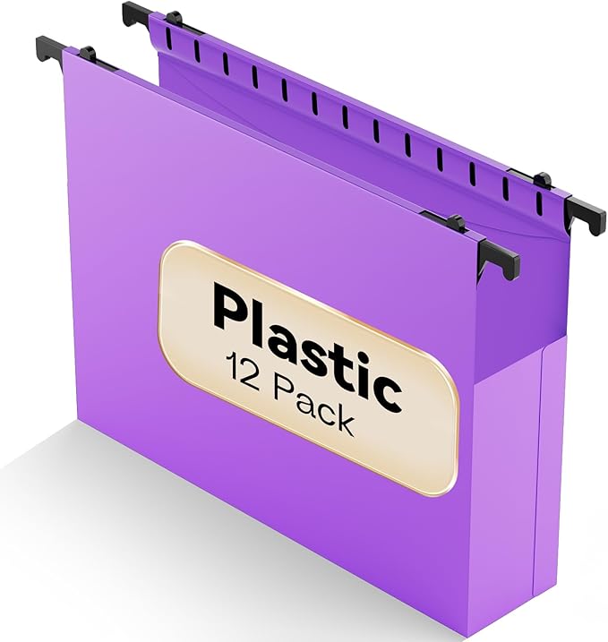 Plastic Extra Capacity Hanging File Folder Letter Size12 Pack Reinforced Purple Hanging Folders ExpandableHeavy Duty Folders 2 Inch ExpansionHanging File Organizer Designed for Bulky Files