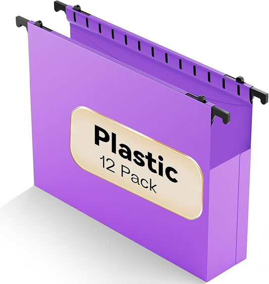 Plastic Extra Capacity Hanging File Folder Letter Size12 Pack Reinforced Purple Hanging Folders ExpandableHeavy Duty Folders 2 Inch ExpansionHanging File Organizer Designed for Bulky Files