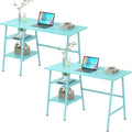 VECELO 43.1 Inch Computer Desk Home Office Blue Study Desk Work Office Table with Shelves Wooden Desk for Bedroom 2 Set