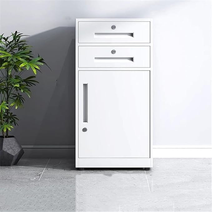 Large Capacity File Storage Cabinet Thickened Steel Office Organizer with Smooth Gliding Drawers Modern Locking Cabinet for Documents Printer Supplies (White)