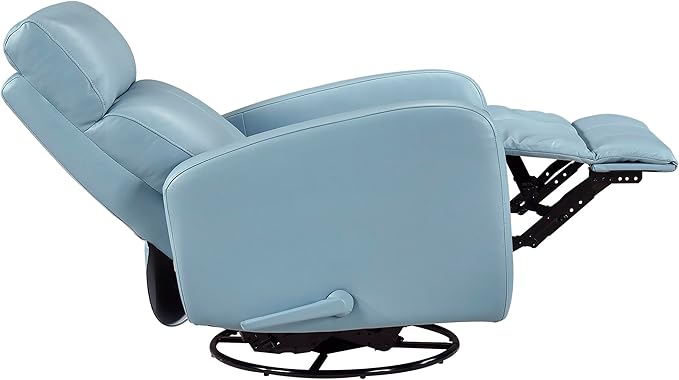 Lexicon Swivel Glider Reclining Chair Top Grain Leather Match Manual Pull Handle Recliner Comfy Nursery Glider Recliner Swivel Reclining Chair for Living Room/Office/Bedroom/Apartment Blue