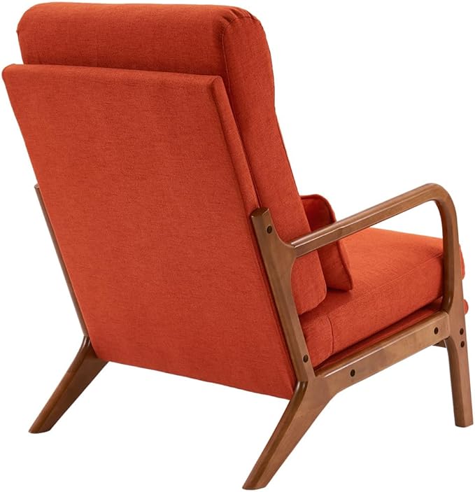 Accent Chair Modern Linen Upholstered Armchair Lounge Chair with Solid Wood Frame and 1 Pillow Comfy Single Sofa Chair Leisure Reading Chair with High Back &amp Armrest for Living Room Bedroom Ora