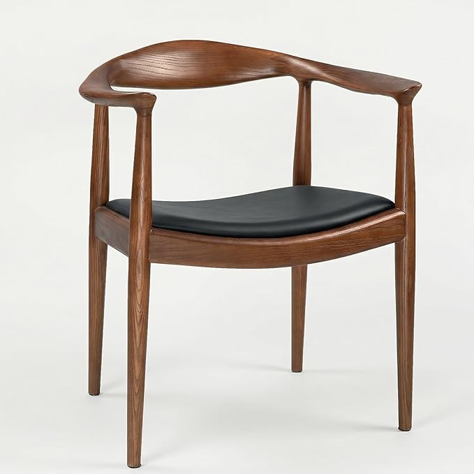 Polynices Mid Century Modern Dining Chair Pu Upholstered Kennedy Chair Solid Wood Armchair for Dining Room Kitchen Office Living Room .(Walnut)