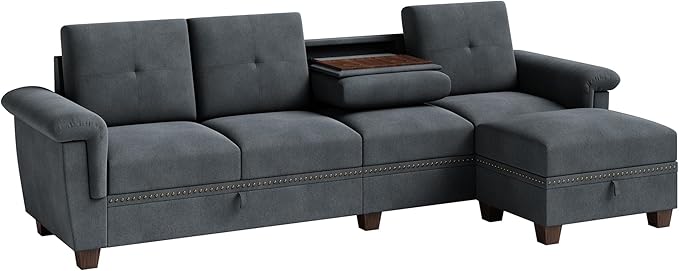Shintenchi Sectional Couch Convertible L Shaped Couch with Storage Modular Sectional Sofa with Storage Ottoman for Living Room Apartment Office Dark Gray