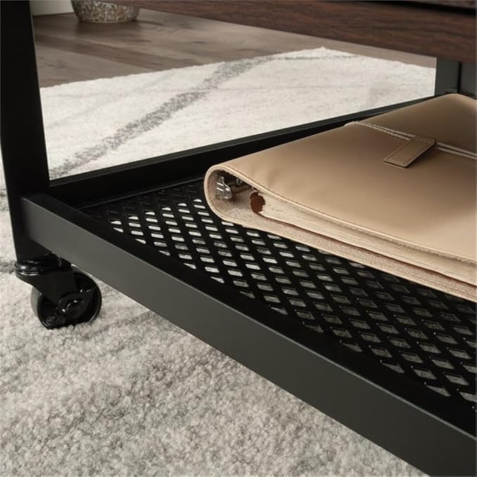 Pemberly Row Mobile File Cabinet Engineered Wood and Metal Barrel Oak Finish 26.58 H x 17.95 W x 20.32 D 2 Drawers with File Storage Perforated Shelf Locking Casters Home Office Organizing