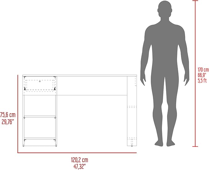 120-Home 47 Wide One Drawer Desk Four Shelves Writting Desk Gamer Desk Home Office Living Room Black