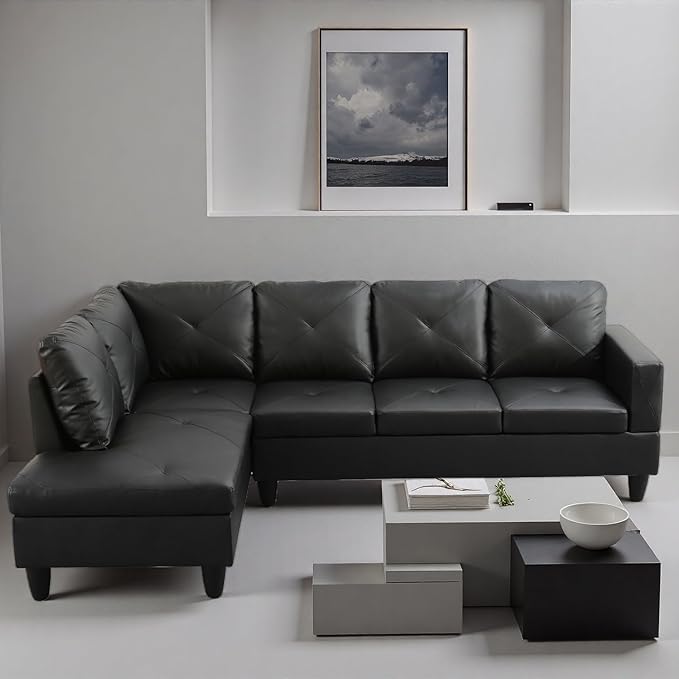 L Shape Sectional Couch with Chaise 97 Inch Modular Sofa with Ergonomic Reclined Backrest Sectional Couches for Living Room Cross Hatch Patterns for Office and Small Apartment Black