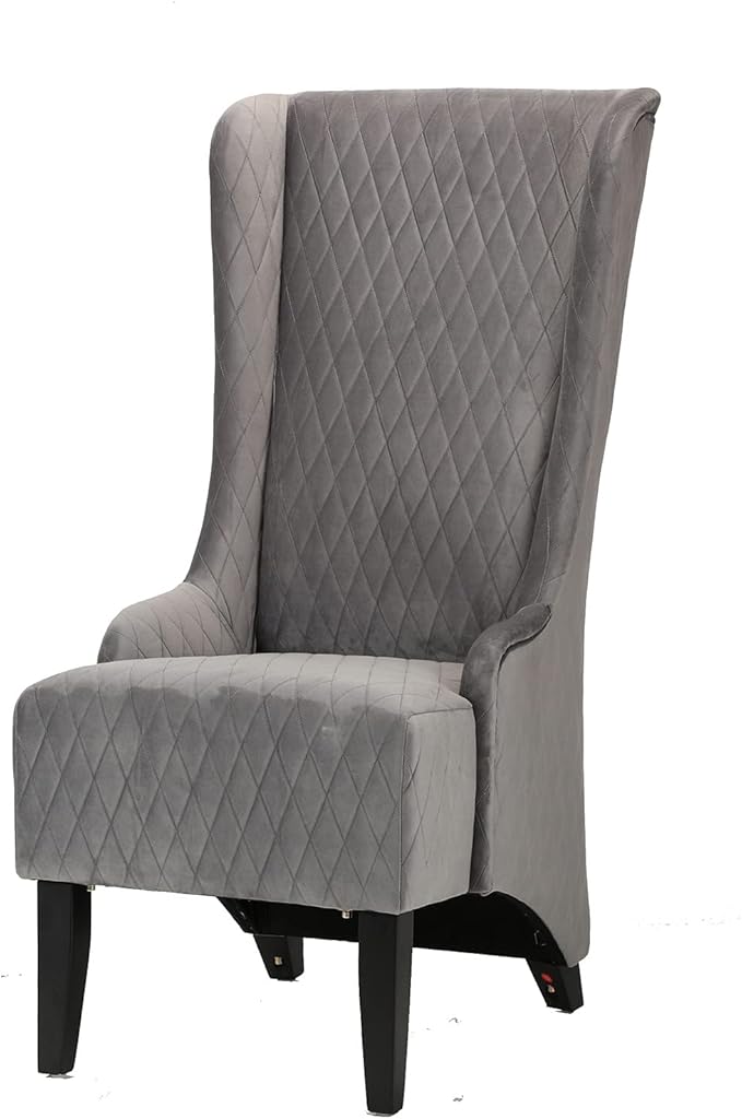 Henf Fabric Upholstered Wingback Accent Chair Velvet Living Room Chair Accent Chair Modern Tufted Leisure Chair with Arms High Backrest Indoor Sofa Chair with Solid Wood Legs Grey