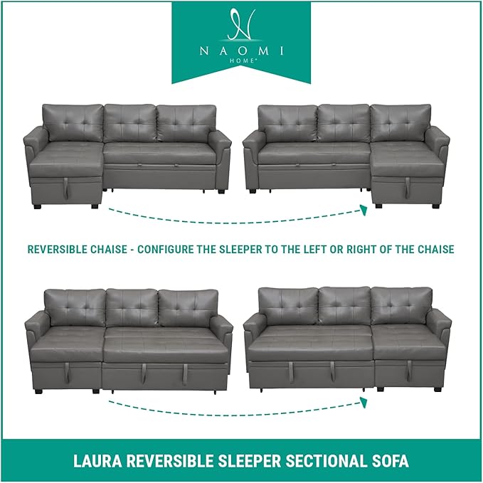 Multifunctional Sectional Sofa with Pull-Out Sleeper Bed &amp Hidden Storage – Reversible Chaise Dark GrayVelvet – Space-Saving Durable Stylish &amp Easy DIY Assembly for Apartments &amp Small H