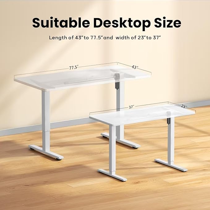 Standing Desk Frame for 37 to 77.5’’ Desktop Electric Height Adjustable Desk Legs 176 lbs Motorized Desk Legs Workstation Frame with Memory Presets White Frame Only