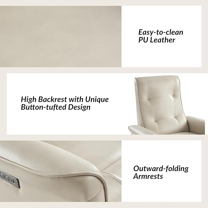 HULALA HOME Power Recliner Chair Faux Leather Modern Electric Recliner with High Back Nursery Rocking Glider Recliner with USB Type-C Port for Living Room Bedroom Home Beige