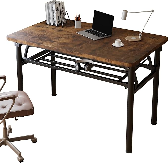 Folding Desk 31.5 Foldable Desk for Small Spaces - Space Saving Folding Computer Desk Portable Compact Design for Home Office Bedroom Dorm &amp Apartment No Assembly Required