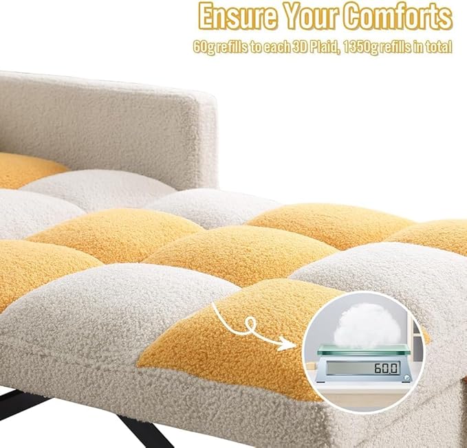 Convertible Sleeper Sofa Chair Bed3-in-1 Sleeper Chair Bed with PillowPull Out Single Armchair Sofa Bed with Adjustable Backrest Multi-Functiona Lounge Chair for Living Room (Yellow)