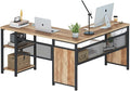 FATORRI L Shaped Computer Desk with Wood Shelves Industrial Rustic Home Office Corner Desk with Metal Legs (Rustic Oak 59 Inch)