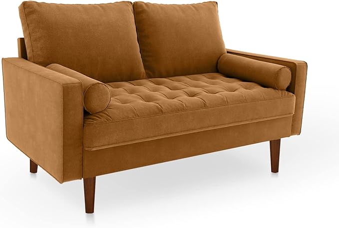 SILKIR Velvet Loveseat Sofa Love Seats Furniture for Small Spaces Mid-Century Modern Loveseats for Living Room Love Seat Couch 58 Inches Ginger